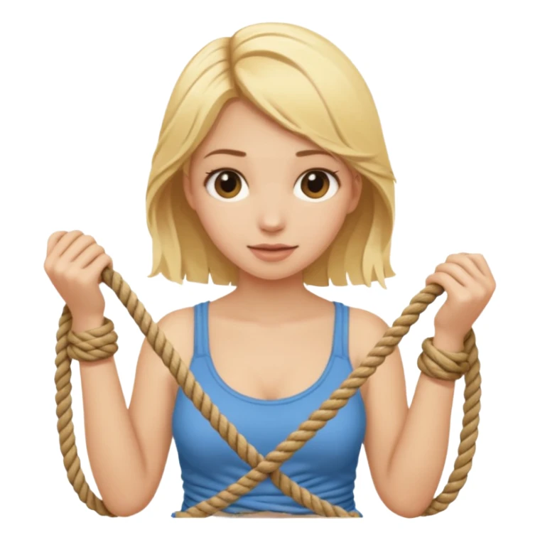 Blonde girl, lots of rope, revealing sticker