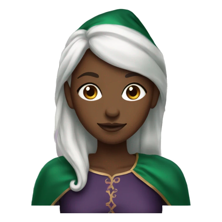 Black elf girl with auburn hair wearing emerald green sticker