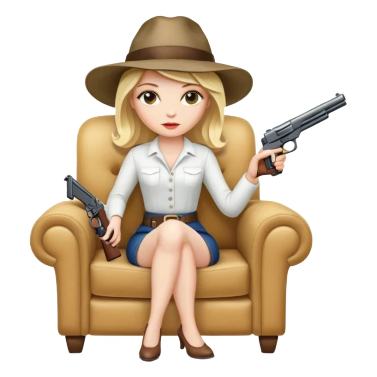 Mafia blondes woman in hat , gun , armchair  sticker