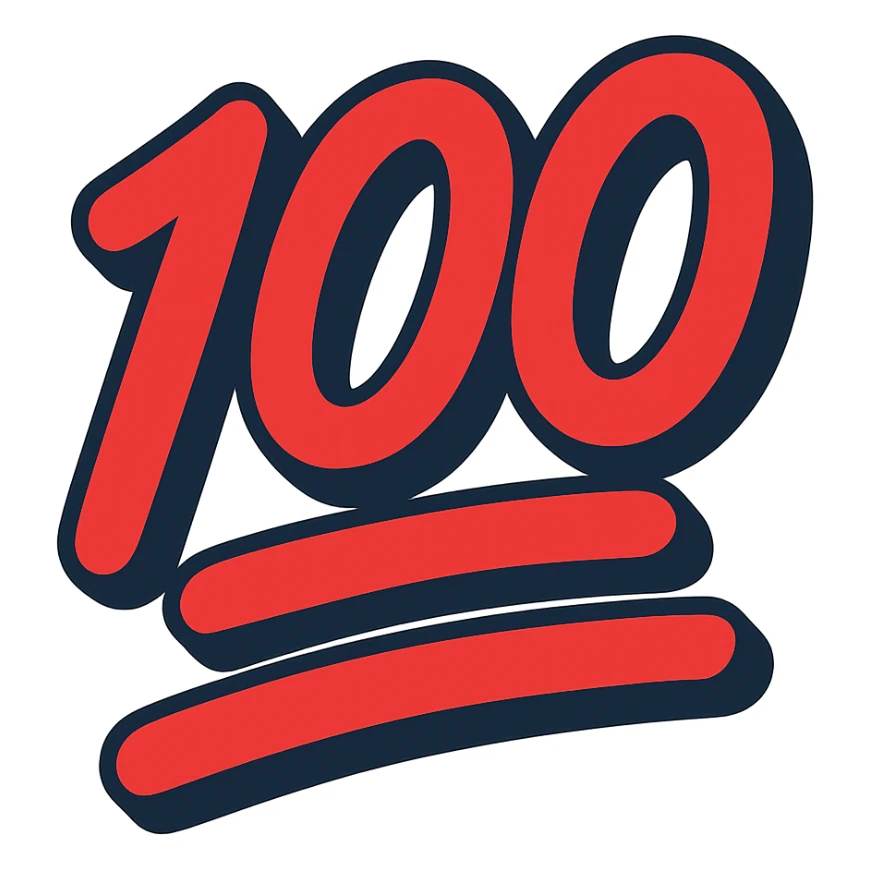 classic red 100 emoji, bold, with two underlines sticker