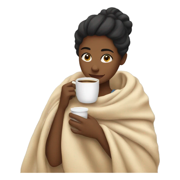 Woman hugging the blanket and drinking coffee sticker