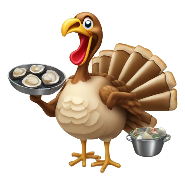 Turkey holding burning slice of toast and pan of oysters sticker