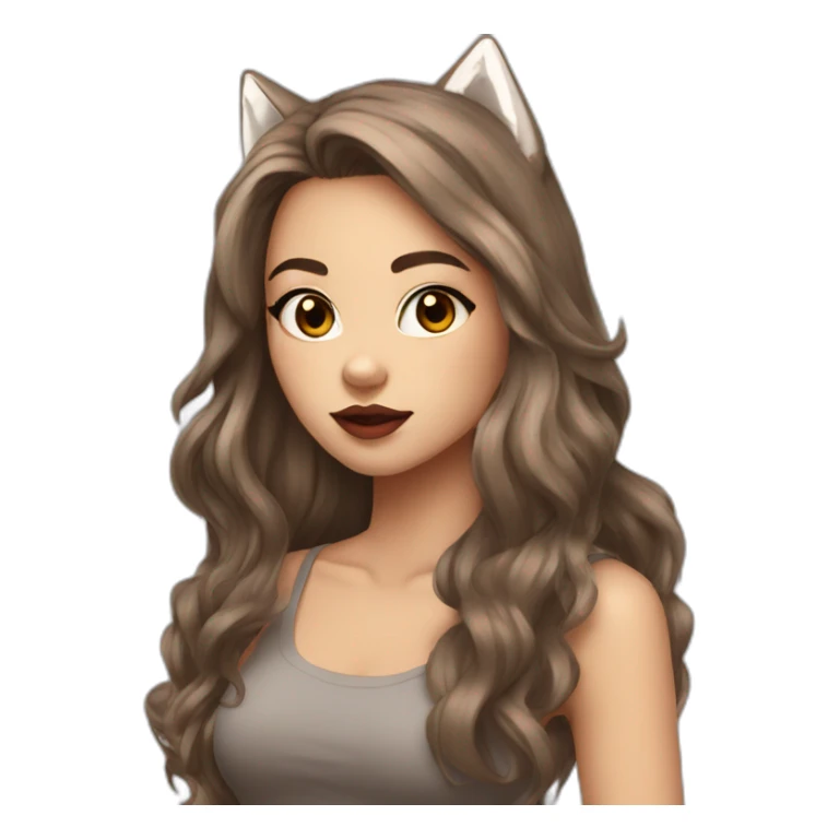  girl brown long hair lipstick wolf ears  sticker