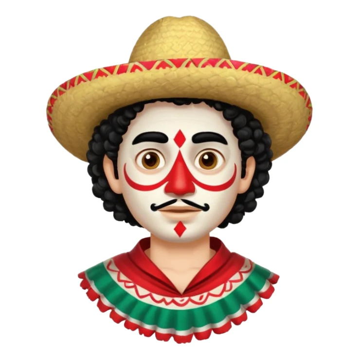 painted face mexican theme, curly hair, male, white sticker
