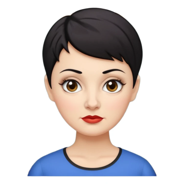 classic teacher emoji but fatter and with a black pixie cut, make her white and the pixy cut is pointy and dark brown and she is very fat sticker
