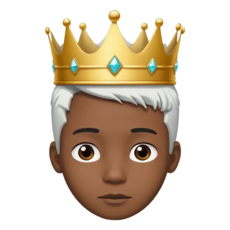 Royal black Kid boy with crown head 3d only face half rotate white hair sticker