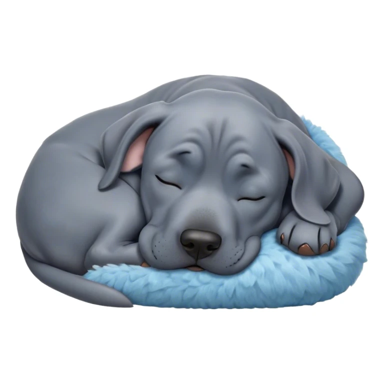 Meme-Worthy Cute Sleeping Blue Great Dane Portrait Emoji, Head resting peacefully with a contented smile, showcasing a delightfully massive build and a luxuriously soft blue Fur, eyes shut in a serene nap, Simplified yet hilariously adorable features, highly detailed, glowing with a soft, drowsy light, high shine, relaxed and utterly lovable, stylized with an air of playful laziness, bright and heartwarming, soft glowing outline, capturing the essence of a comically sleepy guardian, so meme-worthy it feels like it could instantly become the next viral sensation of adorable slumber! sticker