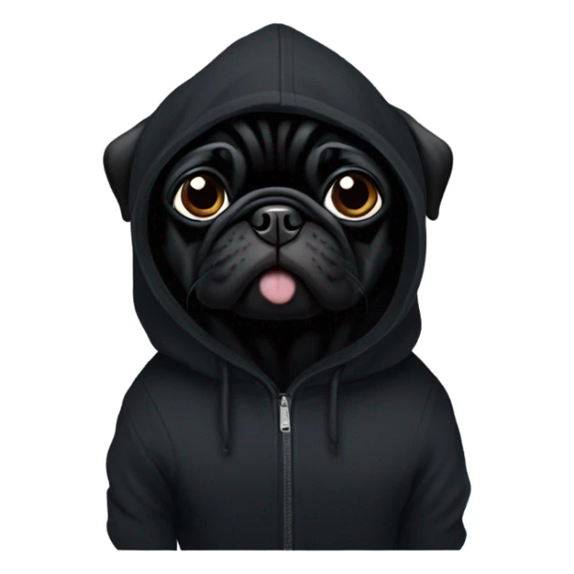 Black pug wearing a black hoodie sticker