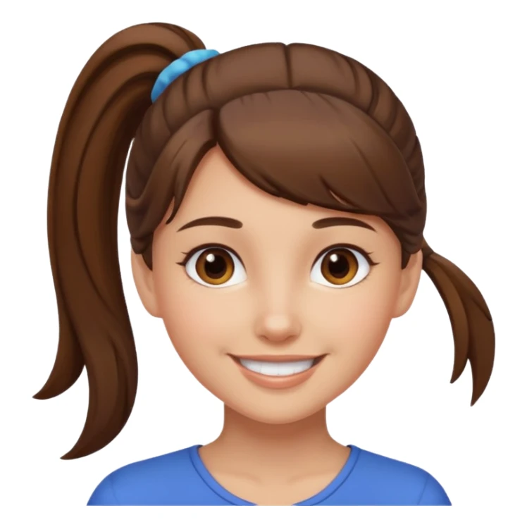 a brown haired girl  in one high ponytail but make her really pretty with brown eyes sticker