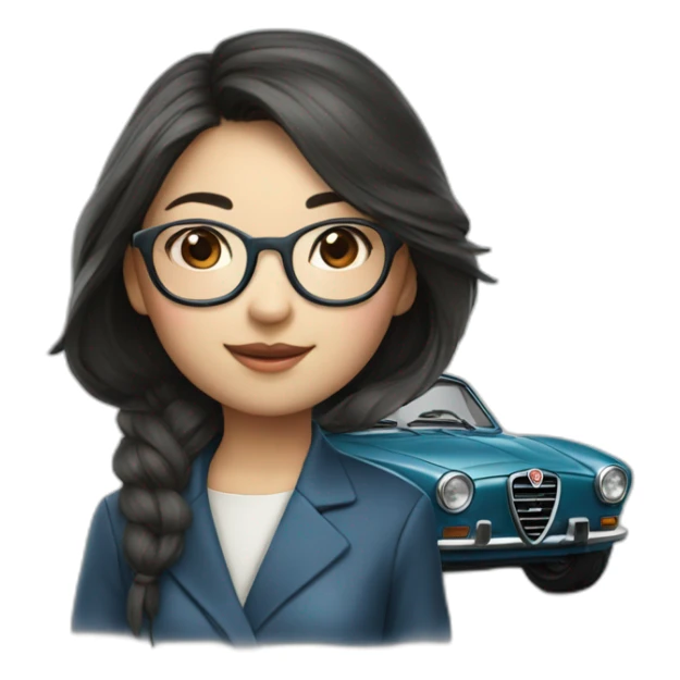 chinese girl with glasses drving alfa romeo sticker
