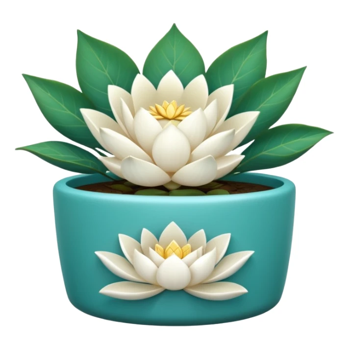Decorative turquoise planter with a shallow, cylindrical shape and a white lotus flower plant sticker