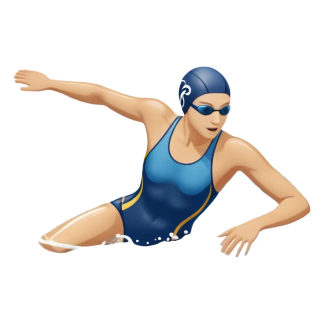 An icon featuring a swimmer in mid-stroke, cutting through the water with a strong, fluid motion. The design includes ripples around the swimmer’s body and a pool lane line in the background, symbolizing speed and technique in swimming. Transparent background highlights the grace sticker