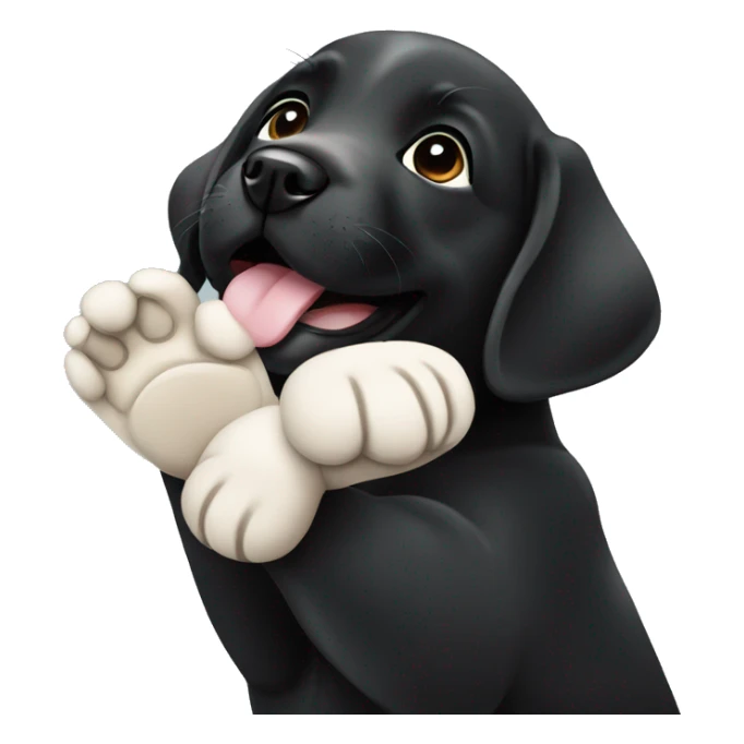 sitting black labrador puppy makes high five with one paw sticker