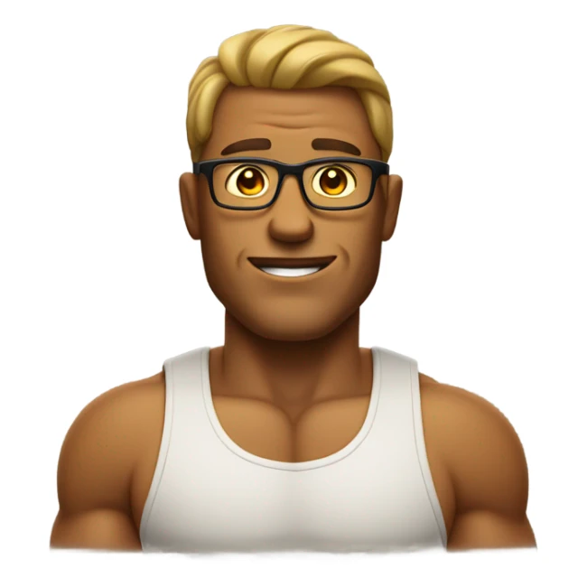 big muscular tan guy with glasses sticker