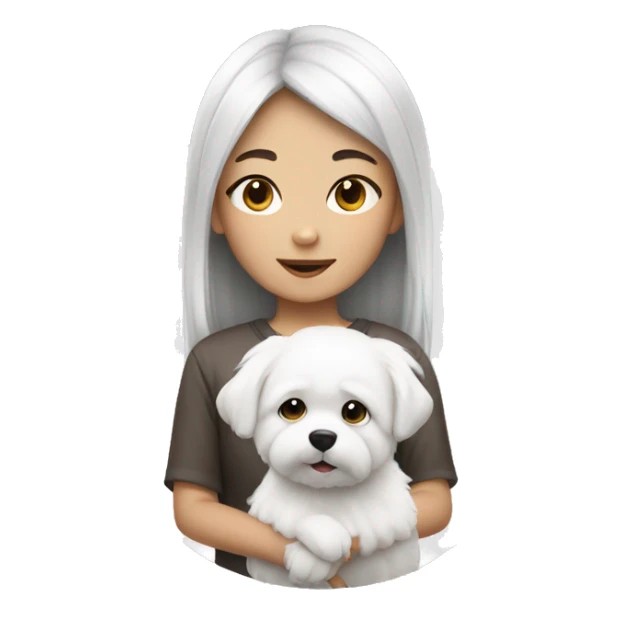 Asian girl with small white fluffy dog sticker