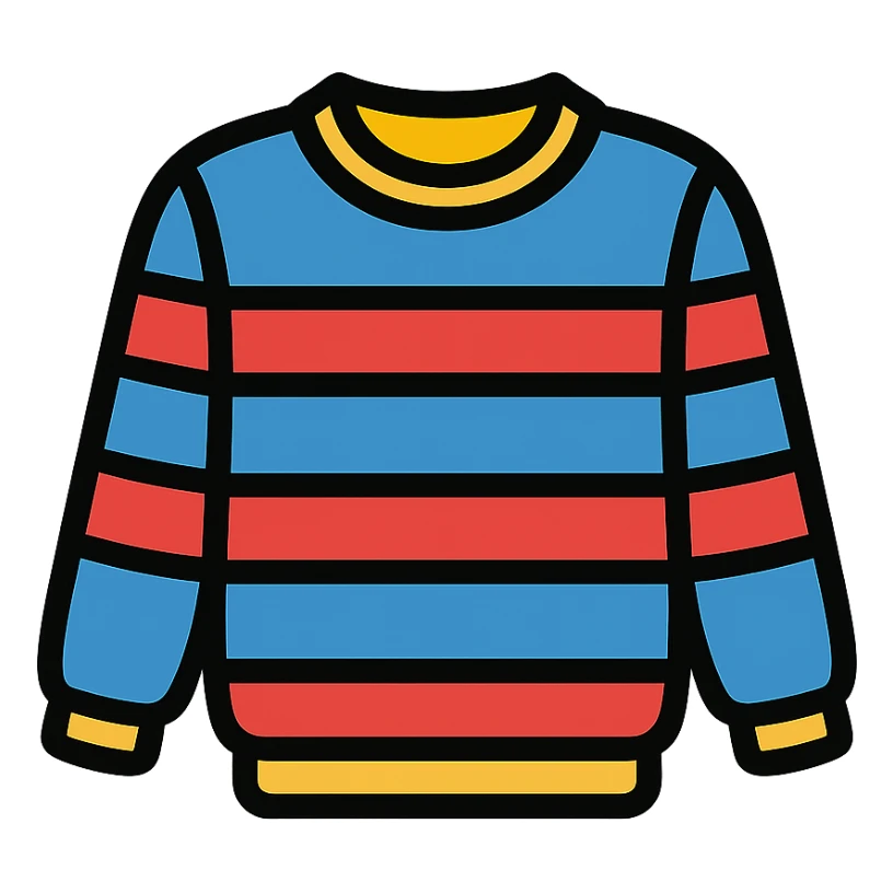 sweater with blue and red horizontal stripes, clean icon style sticker