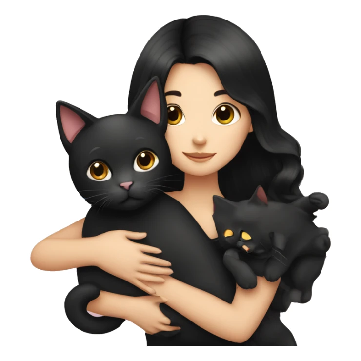 girl with black hair hugging a black cat sticker