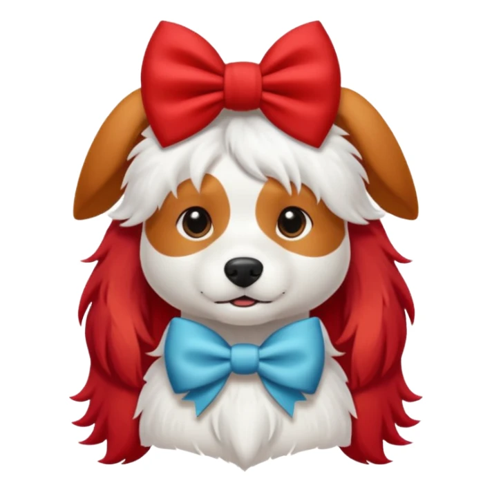 very red long haired white dog with a bow on hair sticker