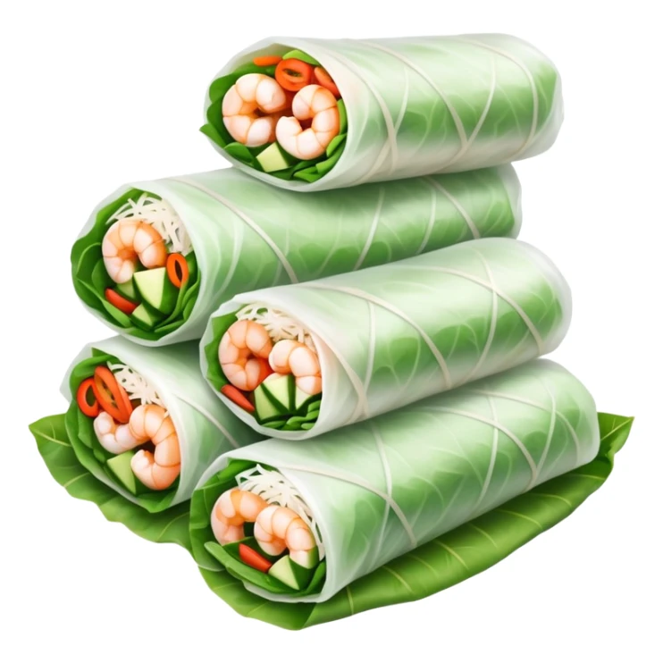 cinematic-realistic-vietnamese-summer-rolls-dish-emoji,-depicted-with-delicate-rice-paper-wraps-filled-with-fresh-vegetables-and-shrimp-rendered-with-crisp-textures-and-refreshing-lighting. sticker