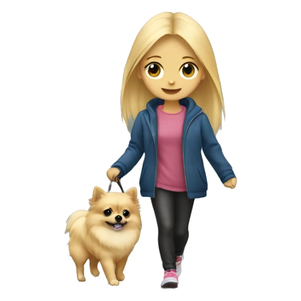 Blonde girl walking tiny pomeranian under the rain sticker
