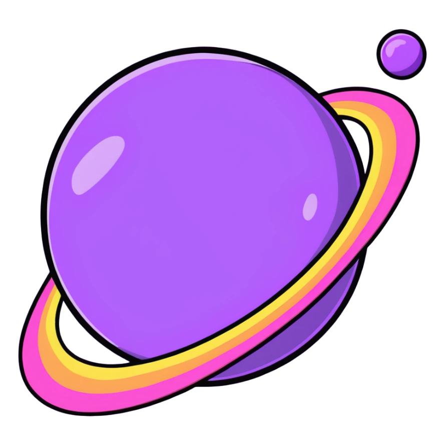 purple planet with colorful rainbow rings surrounding it sticker