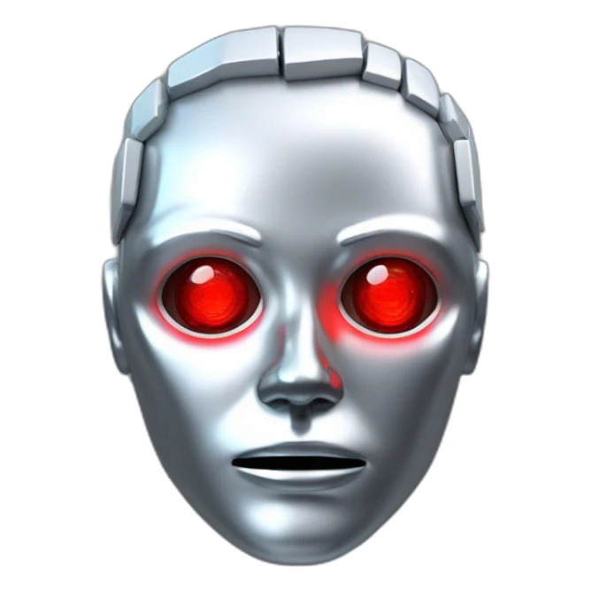 3d glitch chrome human android head, red lazer eyes with letter B on the face, 3d, portrait sticker