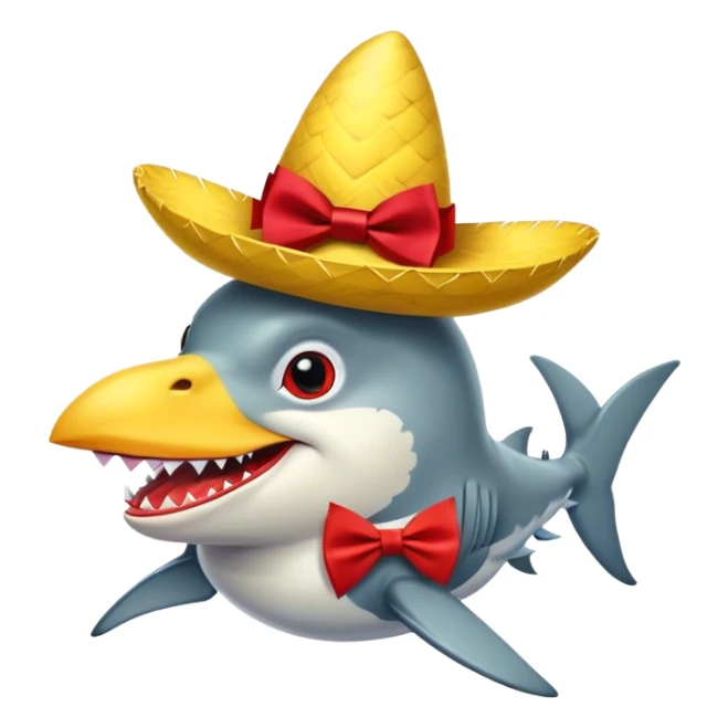Chicken wearing a sombrero and bow tie riding a shark sticker