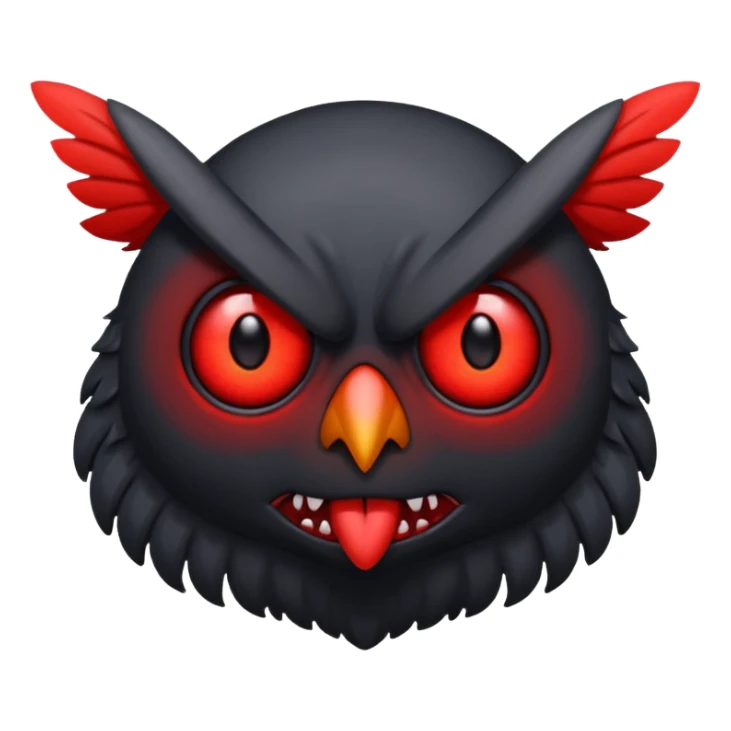 Create a scary emoji of the mothman with bright red eyes sticker