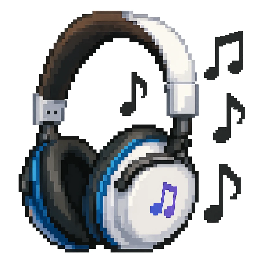 Add music notes to the AirPods MAX headphones in pixel art style. Note: pixel art style does not support editing, so using general style editor with pixel art style hints. sticker