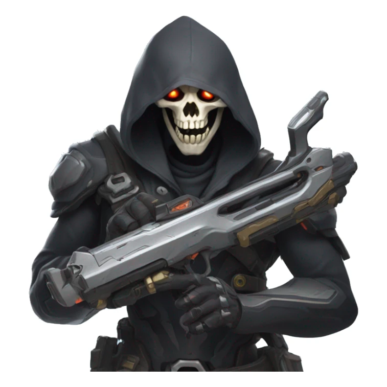 reaper from overwatch, holding his twin shotgun, shooting his ultimate move death blossom sticker