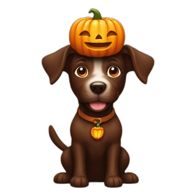 A chocolate doodle dog with a jack on lantern on its head sticker