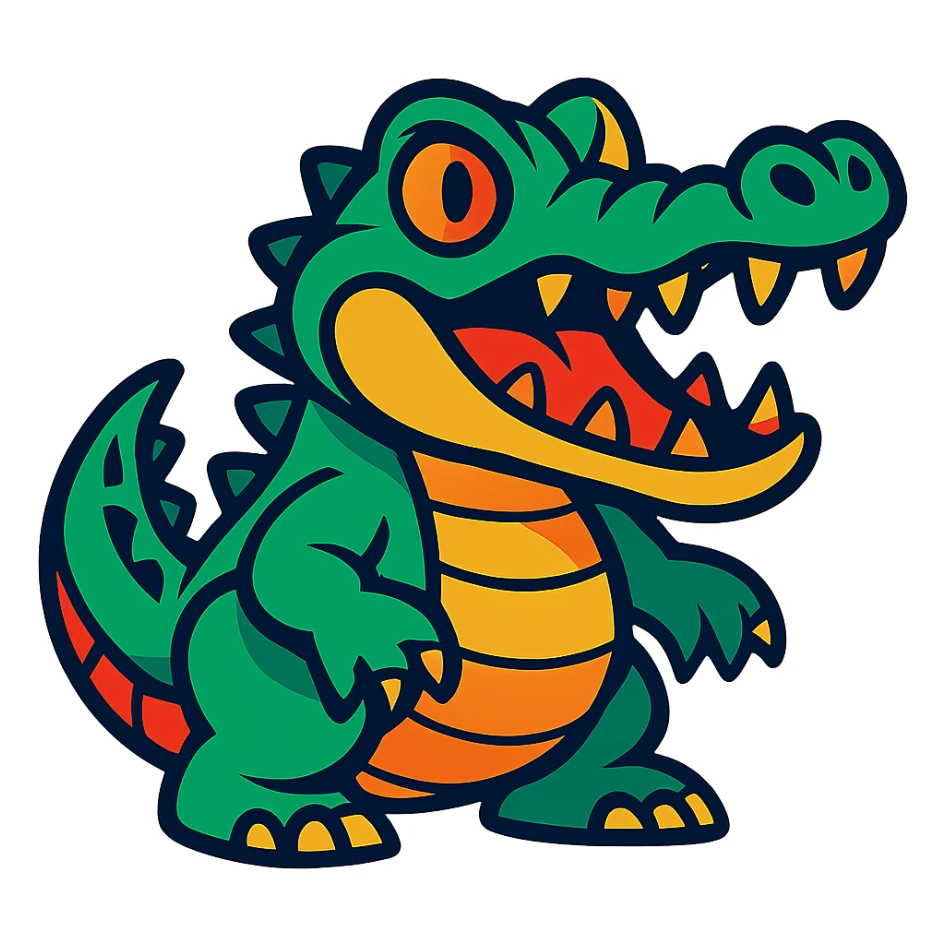 vibrant toon-style crocodile with bold colors and exaggerated features sticker