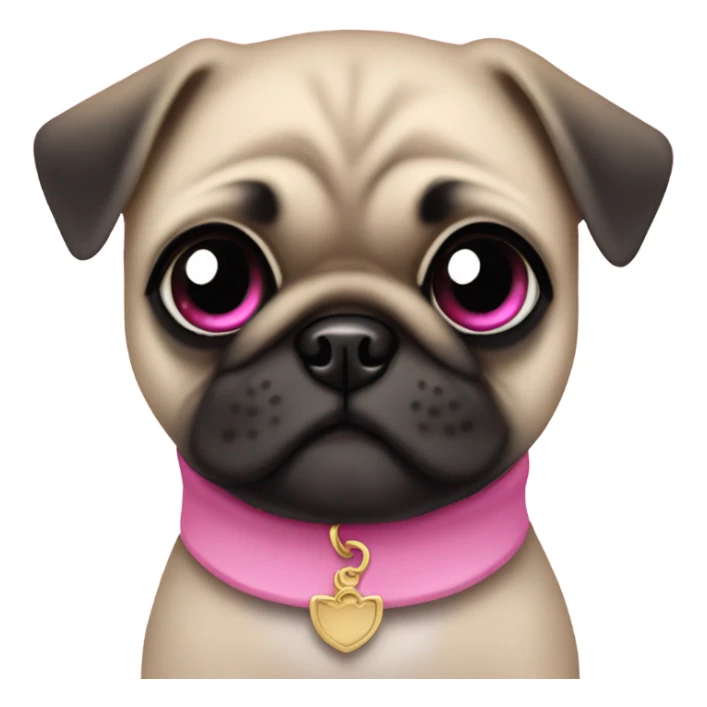 Baby pug with big pink
 eyes and pink collar
 sticker