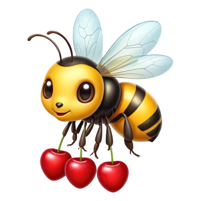adorable bumble bee on red cherries sticker