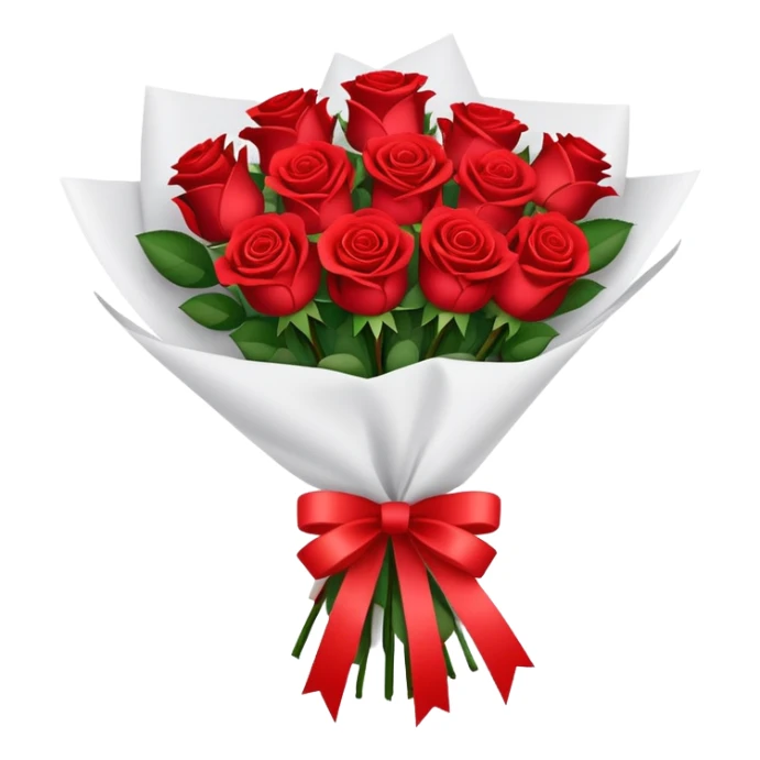 Bouquet of red roses wrapped in white paper sticker