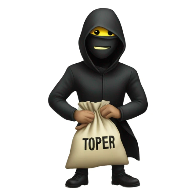Thief stealing money bag with the word Toptier embroidered on it sticker