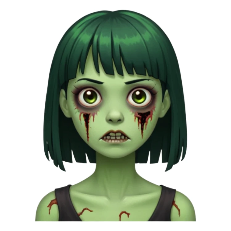 garota zumbi verde com os cabelos pretos longos e com franja curta sticker