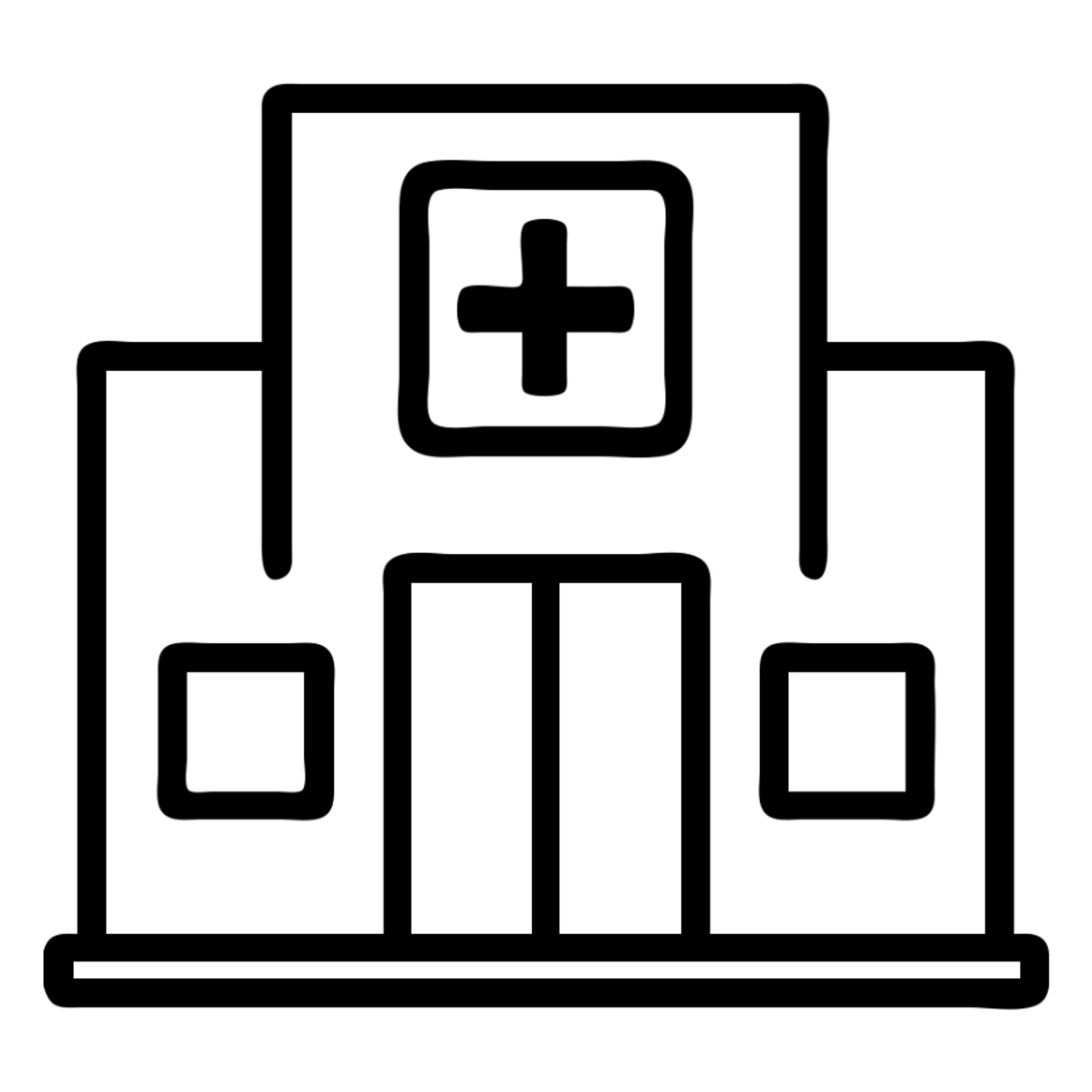 clinic building with a see-through window, outlined icon style sticker