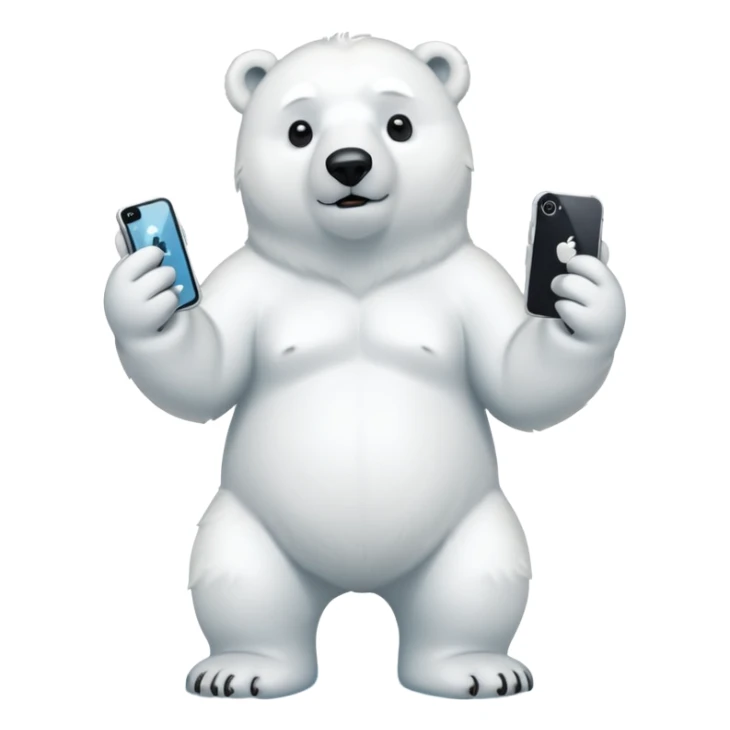 Serious Polar Bear standing full body with iphone in hand  sticker