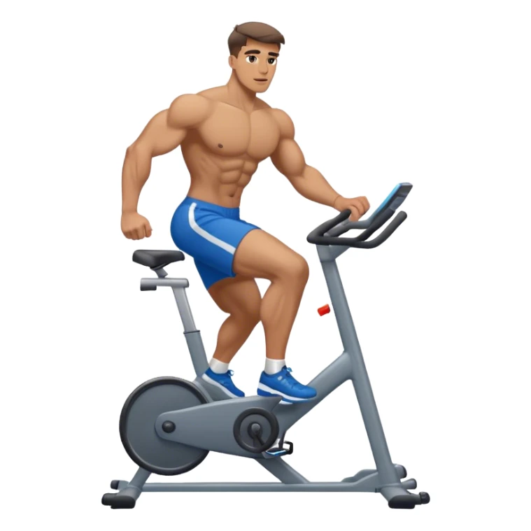 buff guy blue shorts grey stationary bike sticker