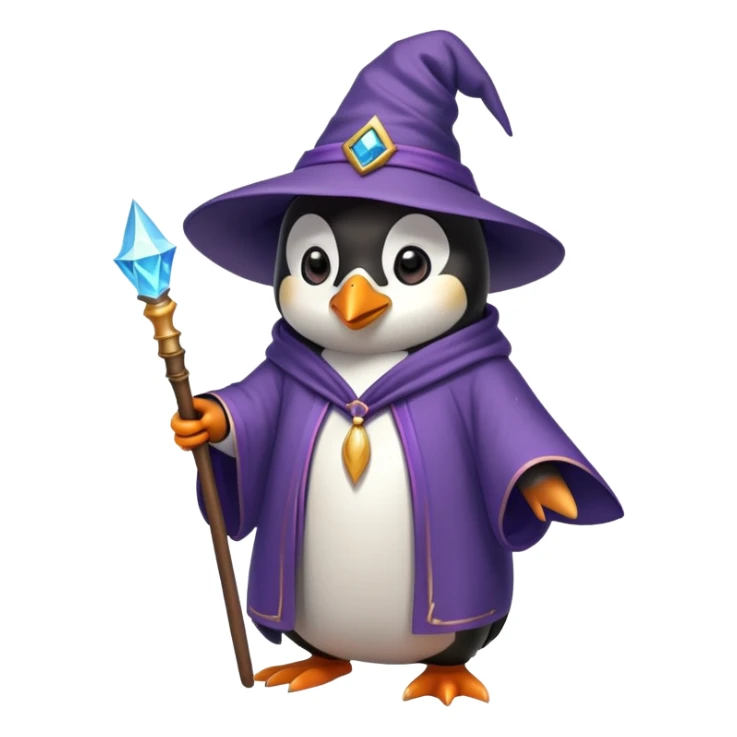 penguin wearing wizard hat and robe with magic wand sticker