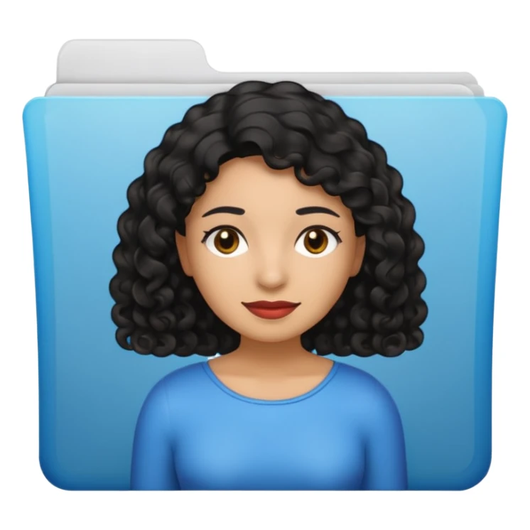 A **simple emoji-style icon** of a **black transparent plastic folder**, sleek and minimal, with **rounded corners**, subtle translucency, soft shading, and a **small logo of a dark skinned latina with curly black hair** on the front.
 sticker