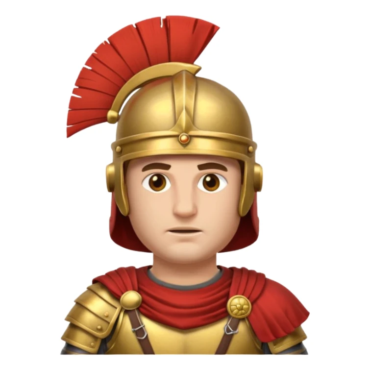 Emoji portrait of a Roman legionary. Helmet, armor, stern expression. sticker