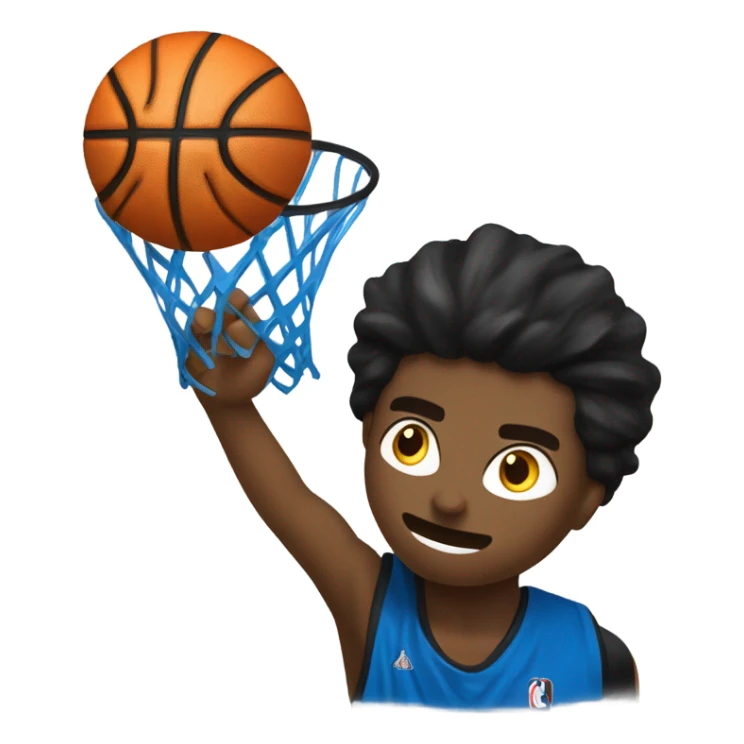 The crazy face emoji basketball with Black and Blue cape going through the basket! sticker
