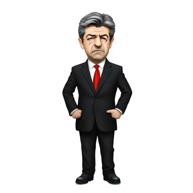 jean-luc mélenchon angry in a black suit and a red tie sticker