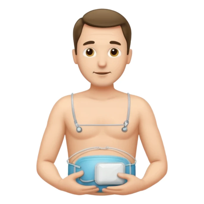 A man in his mid-40s with a stoma bag on his stomach. sticker