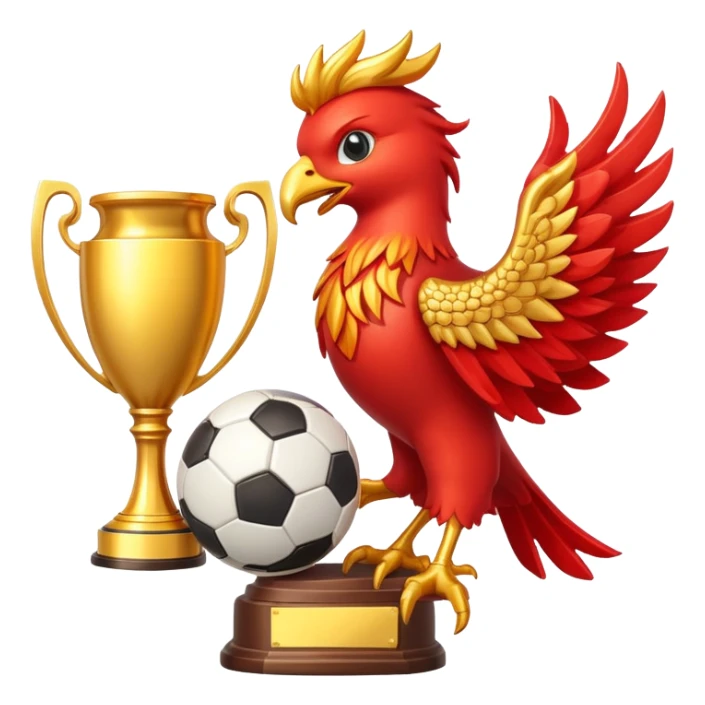 A golden trophy combined with a red pheonix and a soccer ball sticker
