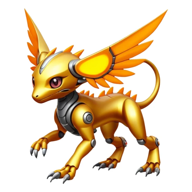  exotic futuristic warm-colored modern cyber-Fakémon-Digimon-Trico-creature sticker