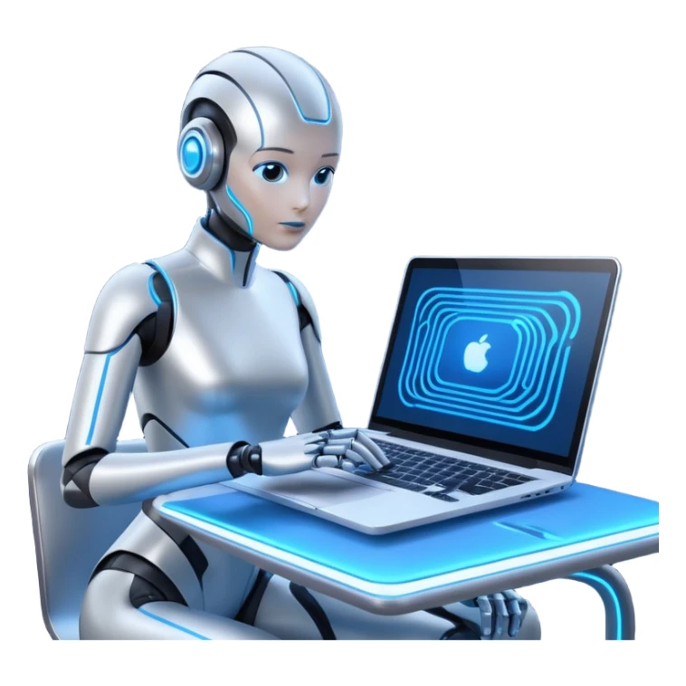 AI Agent looking at the laptop and scan a flow of content on the screen sticker