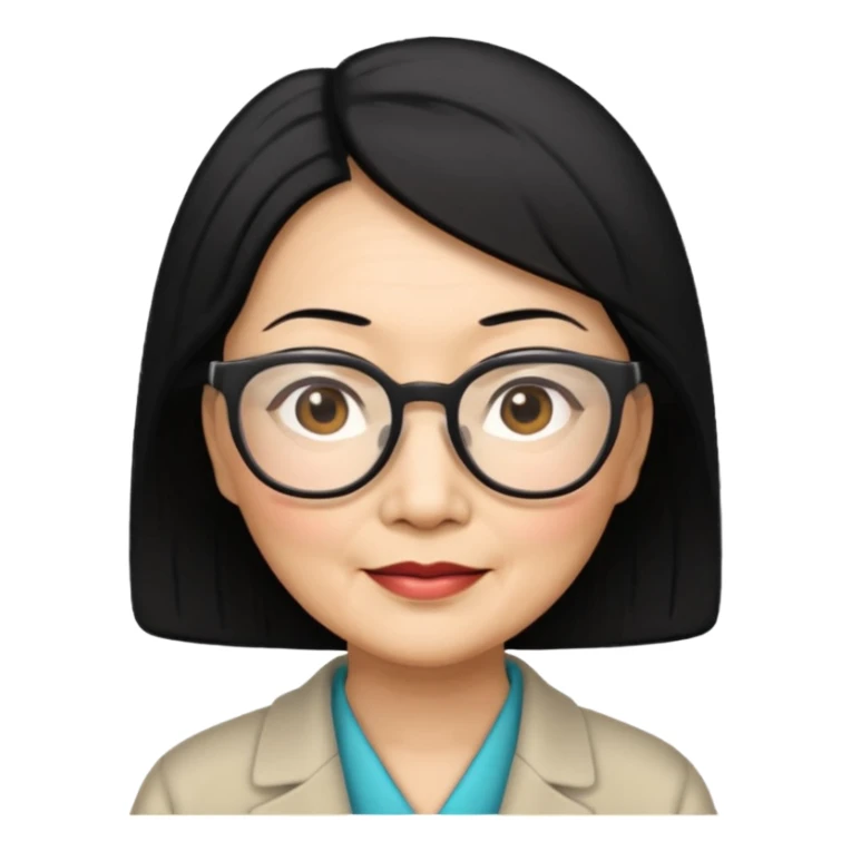 black hair Elder asian woman with glasses sticker